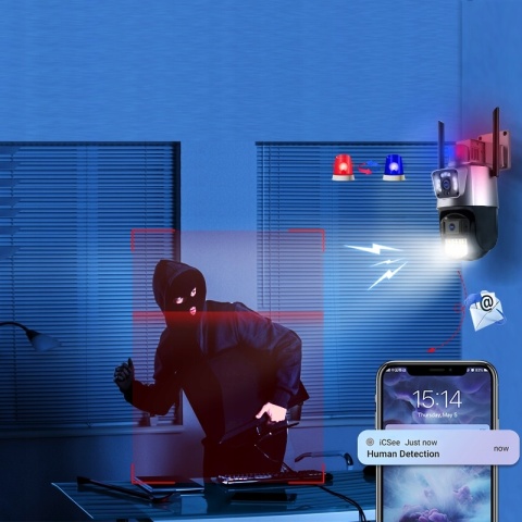 PODWÓJNA OBROTOWA KAMERA IP WIFI 2W1 3MPX/3MPX FULL HD Z RUCHU I AUDIO