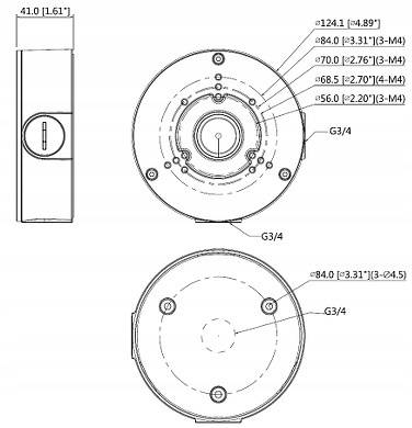 UCHWYT KAMERY DAHUA PFA130-E, ALUMINIUM, IP66, Ø124MM, BIAŁY, 41MM ODSTĘP