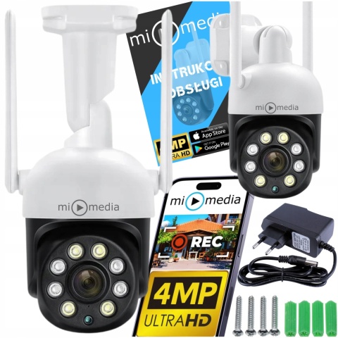 ZEWNĘTRZNA KAMERA IP WIFI 4MPX OBROTOWA 4X ZOOM DETEKCJA RUCHU HD 355° 90°