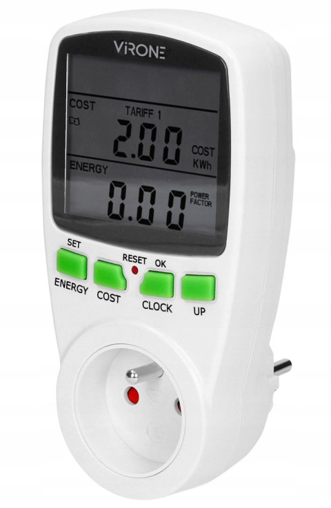 Dwutaryfowy Watomierz Orno Virone Em-1 Lcd Z Kalkulatorem Energii