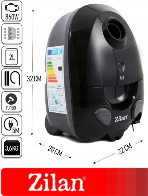 Mocny Odkurzacz Workowy Wielofunkcyjny 1600W Turboszczotka Hepa 2L Akcesori