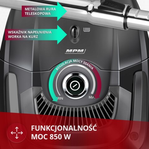 Odkurzacz Workowy Mpm Mod-52 850W Hepa 2L Regulacja Mocy Metalowa Rura 7M