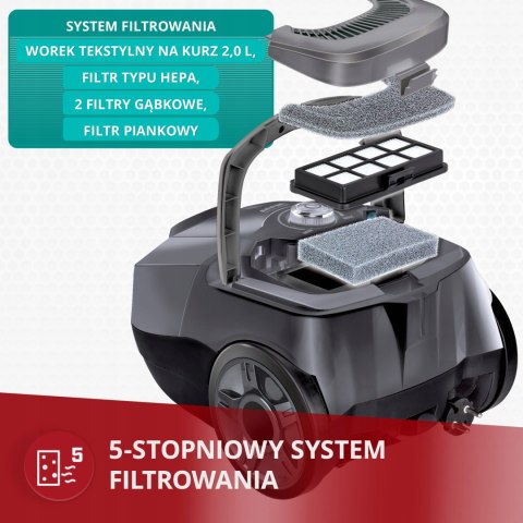 Odkurzacz Workowy Mpm Mod-52 850W Hepa 2L Regulacja Mocy Metalowa Rura 7M