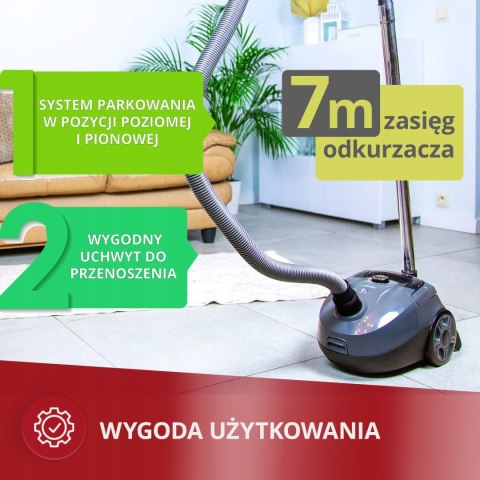 Odkurzacz Workowy Mpm Mod-52 850W Hepa 2L Regulacja Mocy Metalowa Rura 7M
