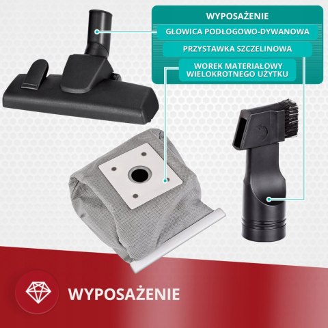 Odkurzacz Workowy Mpm Mod-52 850W Hepa 2L Regulacja Mocy Metalowa Rura 7M