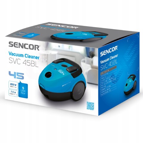 Odkurzacz Workowy Sencor Svc 45Bl-Eue3 850W Eco Niebieski 5M Kabel 1.5L