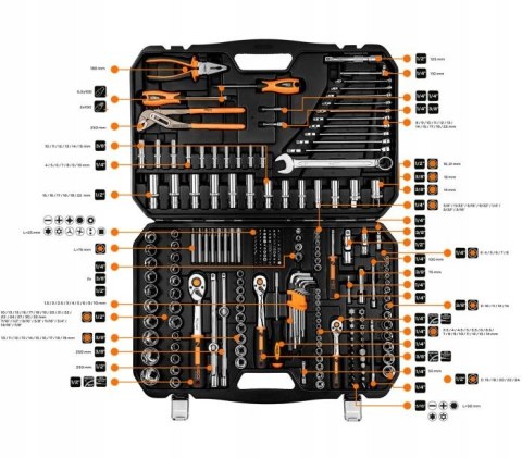 Neo Zestaw Kluczy Nasadowych 233 Elementów 10-078 Torx Grzechotki Walizka