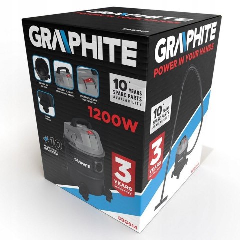 Odkurzacz Przemysłowy Graphite 1200W 20L Sucho-Mokro Filtry Hepa I Piankowy