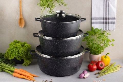 Zestaw Garnków Z Powłoką Marmurową Zilner 6 El Aluminium Indukcja Pokrywki