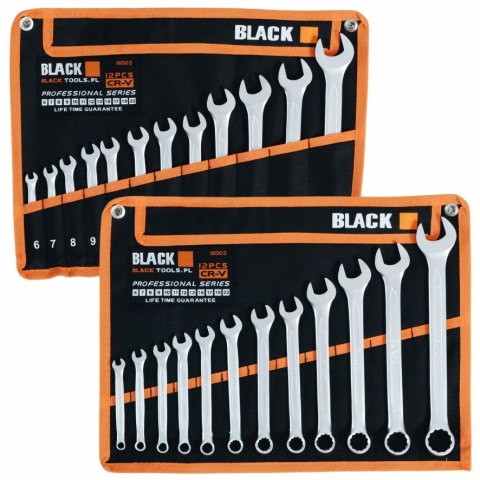 Zestaw 12 kluczy płasko-oczkowych Black 6-22 mm, stal CrV
