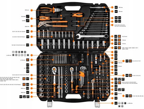 Zestaw 233 Szt. Klucze Nasadowe Neo 1/2, 3/8, 1/4 Stal Crv, Walizka