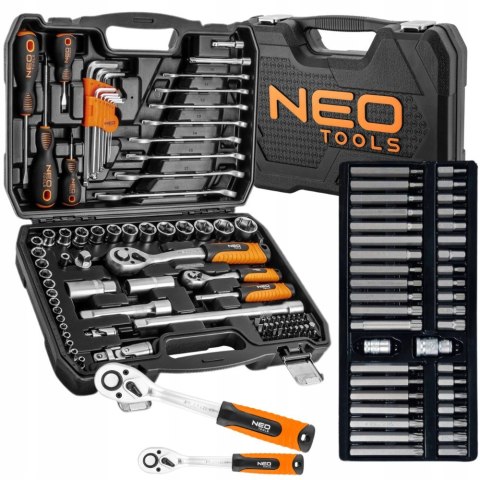 Zestaw Kluczy Nasadowych 100 Elementów 1/2, 1/4 Neo Tools + 40 Bitów Torx