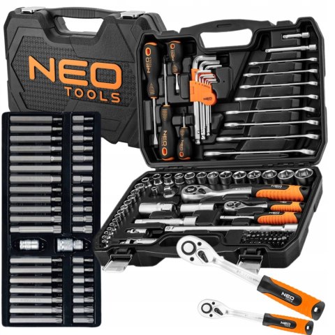 Zestaw Kluczy Nasadowych 100 Elementów 1/2, 1/4 Neo Tools + 40 Bitów Torx
