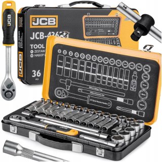 Zestaw Kluczy Nasadowych 1/2 36 Elementów Cr-V Grzechotka Jcb Walizka