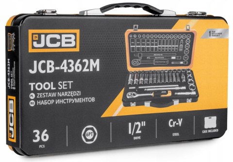 Zestaw Kluczy Nasadowych 1/2 36 Elementów Cr-V Grzechotka Jcb Walizka