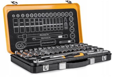 Zestaw Kluczy Nasadowych 1/2 36 Elementów Cr-V Grzechotka Jcb Walizka