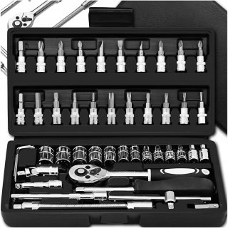 Zestaw Kluczy Nasadowych 46 El. Grzechotka Torx Walizka Cr-V Ergonomiczny
