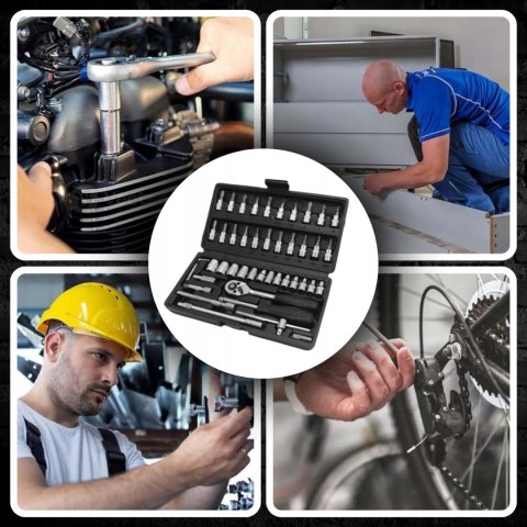 Zestaw Kluczy Nasadowych 46 El. Grzechotka Torx Walizka Cr-V Ergonomiczny