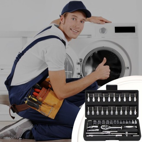 Zestaw Kluczy Nasadowych 46 El. Grzechotka Torx Walizka Cr-V Ergonomiczny