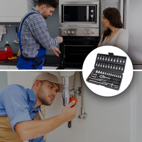 Zestaw Kluczy Nasadowych 46 El. Grzechotka Torx Walizka Cr-V Ergonomiczny