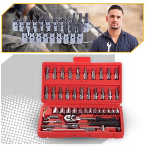 Zestaw Kluczy Nasadowych 46 El. Torx Crv Grzechotka W Etui 1/4 Walizka