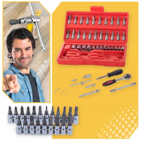 Zestaw Kluczy Nasadowych 46 El. Torx Crv Grzechotka W Etui 1/4 Walizka