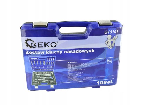 Zestaw Kluczy Nasadowych Geko 108 El. Cr-V Walizka Torx Imbus Ph Pz
