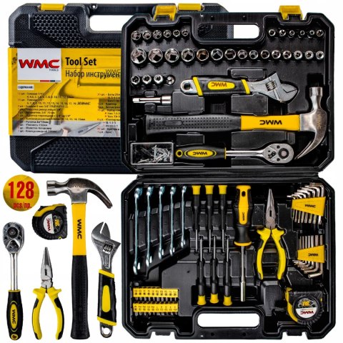 Zestaw Narzędzi 128 El. Walizka Wmc Tools Klucze Nasadki Bity Młotek