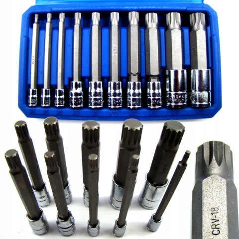 Długie Bity Spline 100 Mm Crv 1/4 3/8 1/2 10 Ele Stal Chrome Vanadium