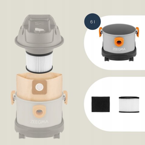Zeegma Zonder Pro Compact 3000W Odkurzacz Przemysłowy Mokro-Sucho, Nadmuch