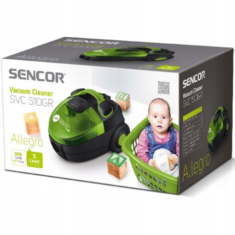 Odkurzacz Bezworkowy Sencor 890W Hepa 1.5L Cyklon Zielony Regulacja Mocy