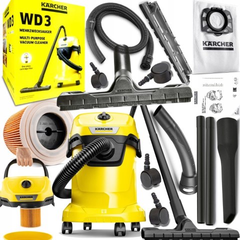 Odkurzacz Bezworkowy Karcher Wd3 1000W 17L Sucho/Mokro Dmuchawa 4M