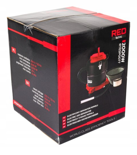 Odkurzacz Kominkowy Przemysłowy 2000W Red Technic Filtr Hepa Dmuchawa 20L
