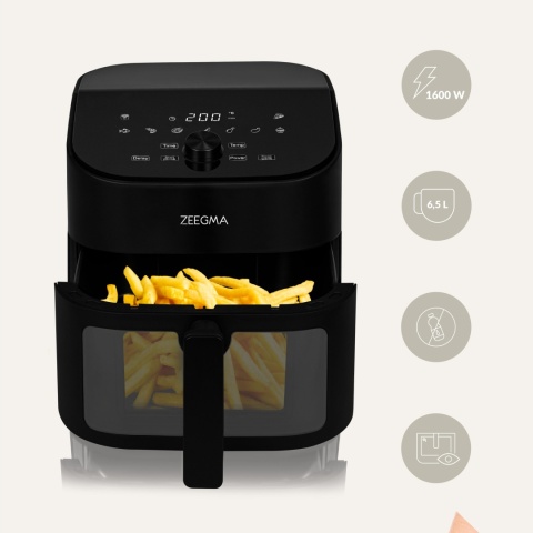 AIRFRYER 6,5L 1600W BEZTŁUSZCZOWA FRYTKOWNICA XXL Z OKIENKIEM, SZYBKA