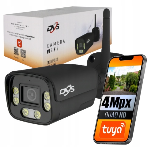 BEZPRZEWODOWA KAMERA ZEWNĘTRZNA WIFI IP 4Mpx CZARNA TUBA APLIKACJA TUYA DVS