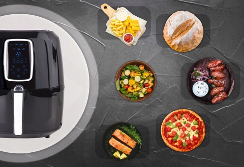 BEZTŁUSZCZOWA FRYTKOWNICA POWIETRZNA 1800W 5,2L Z LED - FRYTKOWNICA CZARNA