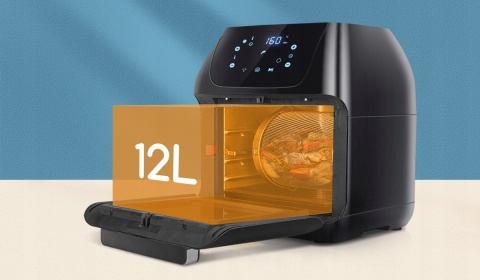BEZTŁUSZCZOWY PIEKARNIK CZARNY AIR FRYER XXL 12L 1500W Z WYŚWIETLACZEM LCD