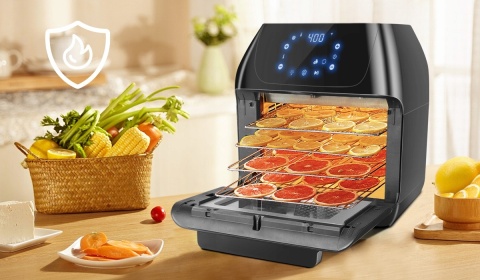 BEZTŁUSZCZOWY PIEKARNIK CZARNY AIR FRYER XXL 12L 1500W Z WYŚWIETLACZEM LCD