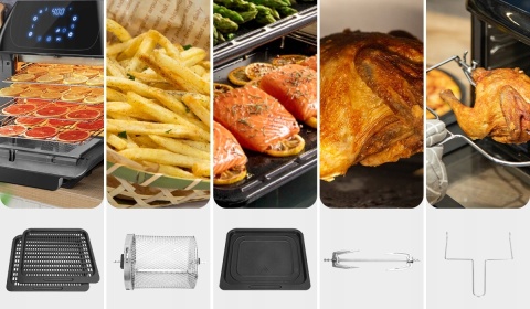 BEZTŁUSZCZOWY PIEKARNIK CZARNY AIR FRYER XXL 12L 1500W Z WYŚWIETLACZEM LCD