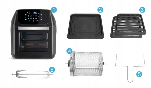 BEZTŁUSZCZOWY PIEKARNIK CZARNY AIR FRYER XXL 12L 1500W Z WYŚWIETLACZEM LCD