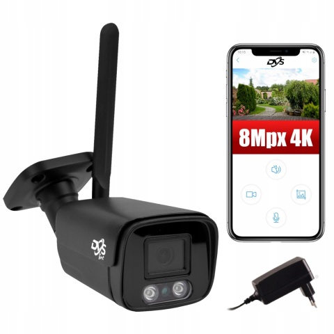 CZARNA KAMERA IP WIFI 4K UHD BEZPRZEWODOWA SMART NADZÓR Z AUDIO 4X ZOOM