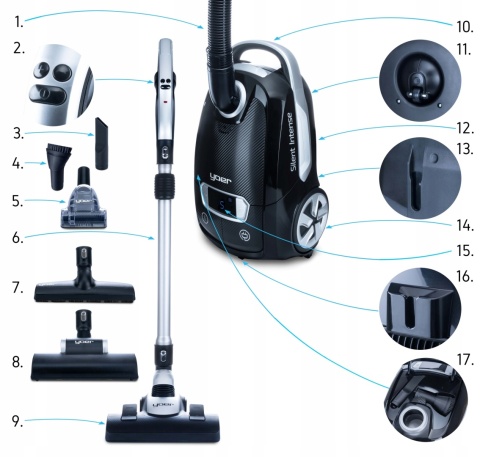 Cichy Odkurzacz workowy Yoer HEPA +6 szczotek INTELIGENTNY +PILOT