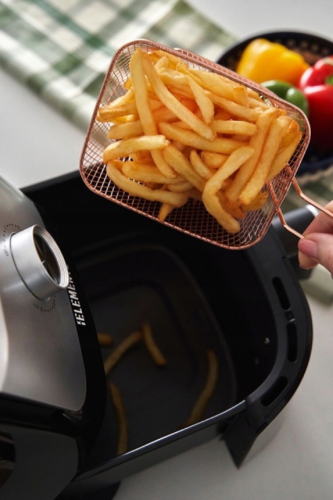 FRYTKOWNICA BEZTŁUSZCZOWA CZARNA 6,5L MANUALNA ZDROWE SMAŻENIE, KOMPAKTOWA