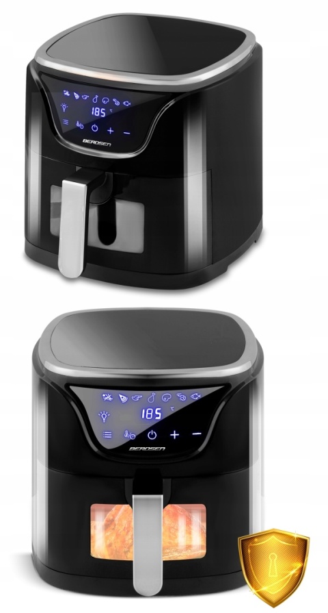 FRYTKOWNICA BEZTŁUSZCZOWA CZARNA BERDSEN 5L 1500W, SZYBKIE NAGRZEWANIE, LED