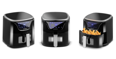 FRYTKOWNICA BEZTŁUSZCZOWA CZARNA BERDSEN 5L 1500W, SZYBKIE NAGRZEWANIE, LED