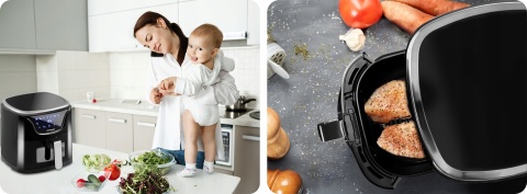 FRYTKOWNICA BEZTŁUSZCZOWA CZARNA BERDSEN 5L 1500W, SZYBKIE NAGRZEWANIE, LED