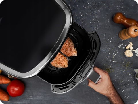 FRYTKOWNICA BEZTŁUSZCZOWA CZARNA BERDSEN 5L 1500W, SZYBKIE NAGRZEWANIE, LED