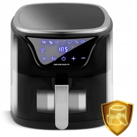 FRYTKOWNICA BEZTŁUSZCZOWA CZARNA BERDSEN 5L 1500W, SZYBKIE NAGRZEWANIE, LED