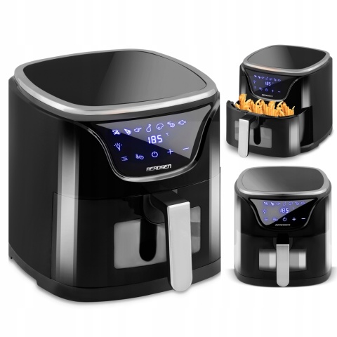 FRYTKOWNICA BEZTŁUSZCZOWA CZARNA BERDSEN 5L 1500W, SZYBKIE NAGRZEWANIE, LED