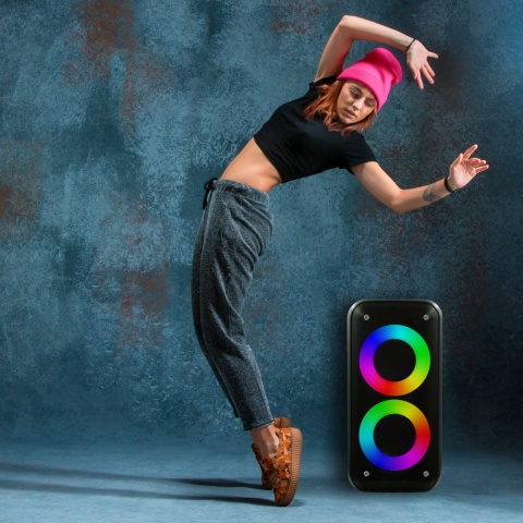 GŁOŚNIK PRO BLUETOOTH 4-WBUD. 37CM LED FM USB, 4000MAH, GRATIS MIKROFON